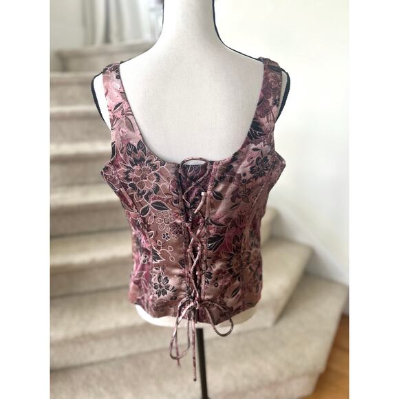 Vintage Bandolino Pink Floral Brocade Lace Up Corset - Picture 3 of 6